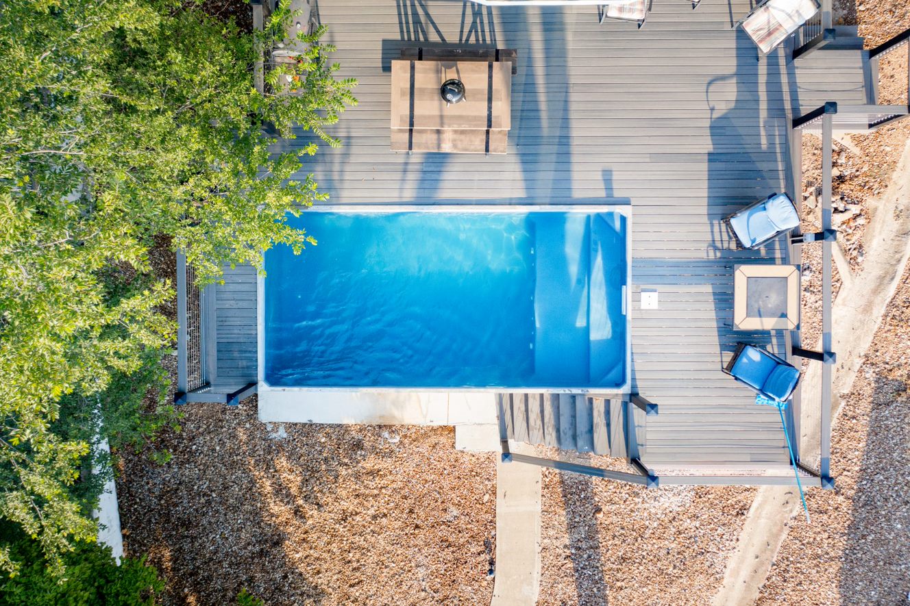 Aerial view of Plungie Max 20ft x 10ft concrete plunge pool and deck