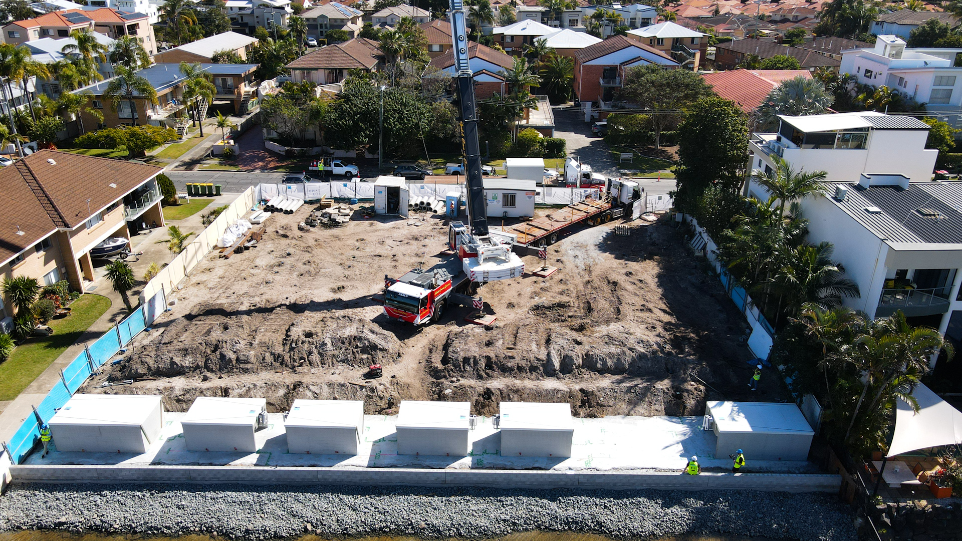 7 precast Plungie pools being installed on site