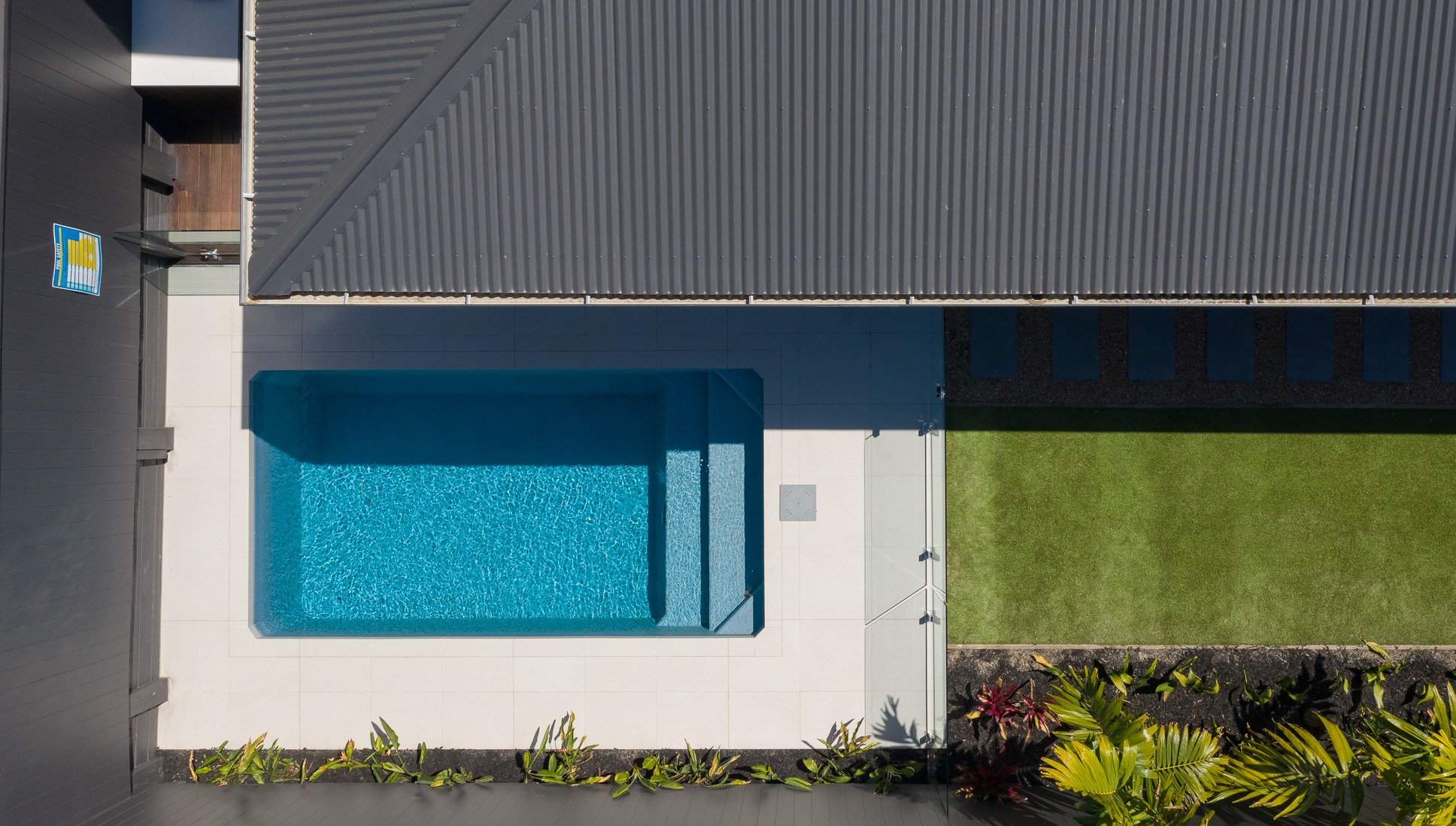 Aerial shot of in-ground Plungie Original 15ft x 8ft plunge pool in Blue Lagoon